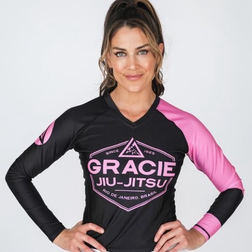 Gracie Women Black Pink RankLong-Sleeve Rash Guard Jiu-Jitsu MMA Athletic Top XS